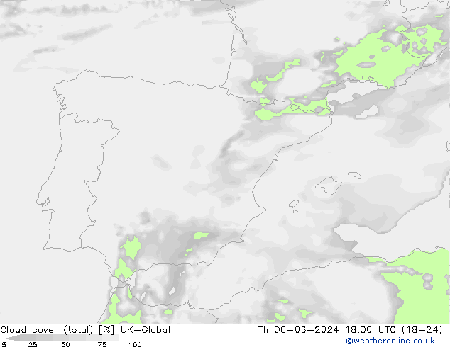 zachmurzenie (suma) UK-Global czw. 06.06.2024 18 UTC