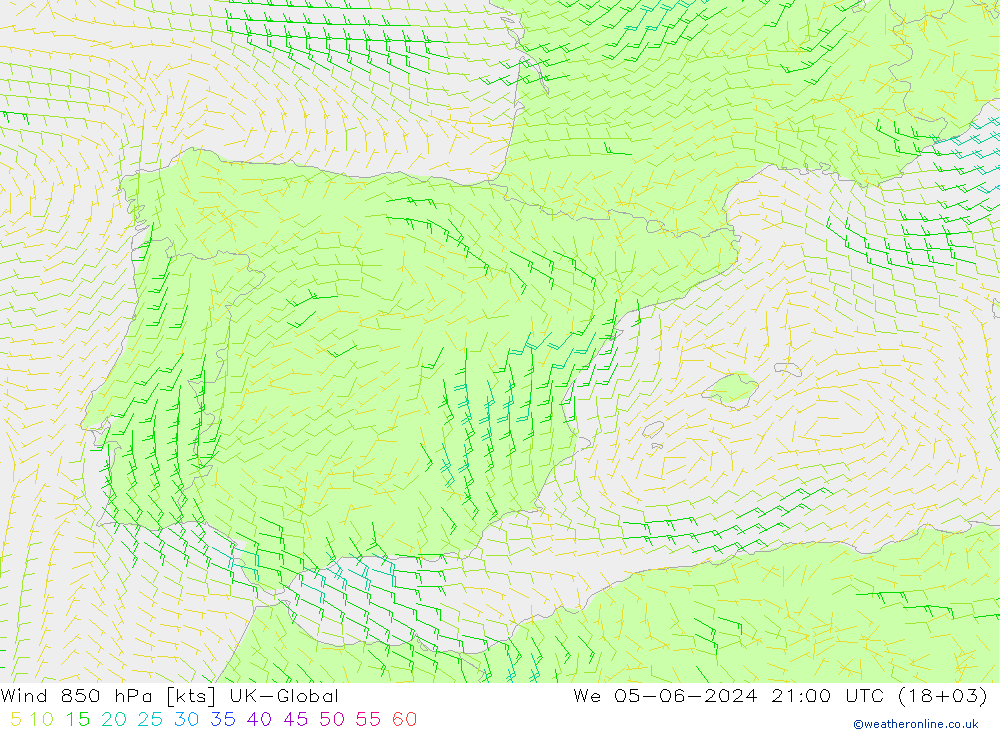 Vent 850 hPa UK-Global mer 05.06.2024 21 UTC