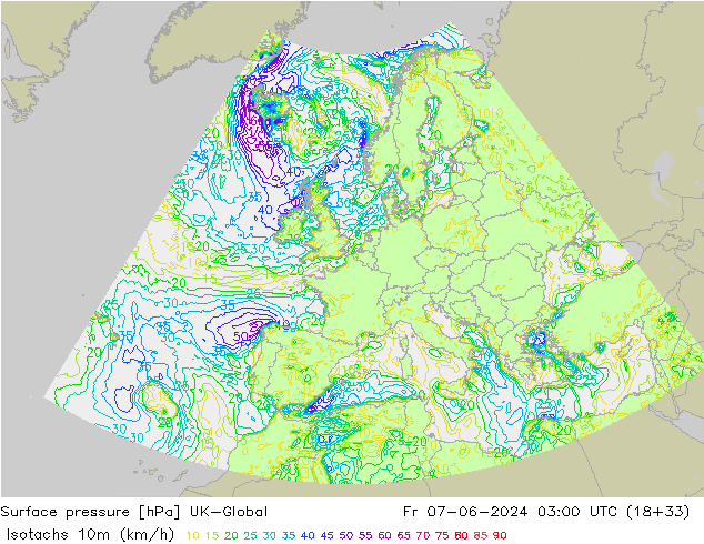 Isotachs (kph) UK-Global Fr 07.06.2024 03 UTC