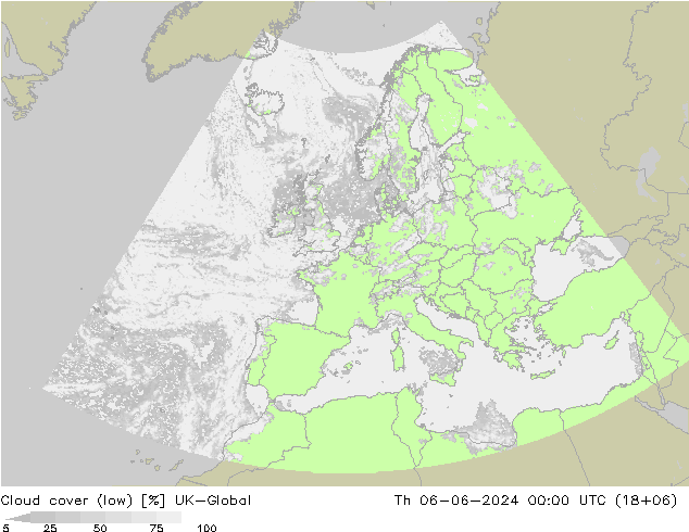 Nubes bajas UK-Global jue 06.06.2024 00 UTC