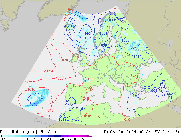 Precipitación UK-Global jue 06.06.2024 06 UTC