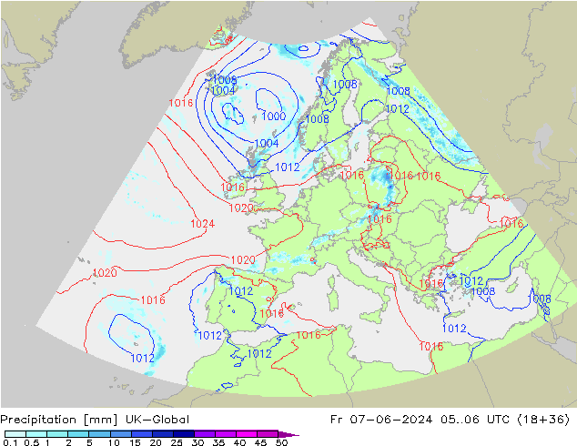 Precipitation UK-Global Fr 07.06.2024 06 UTC