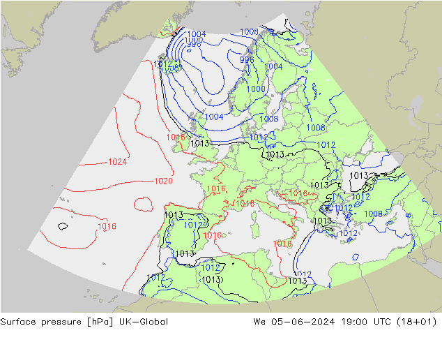 Presión superficial UK-Global mié 05.06.2024 19 UTC