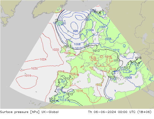 Pressione al suolo UK-Global gio 06.06.2024 00 UTC