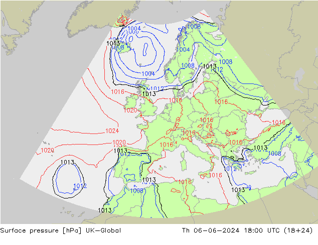 Surface pressure UK-Global Th 06.06.2024 18 UTC