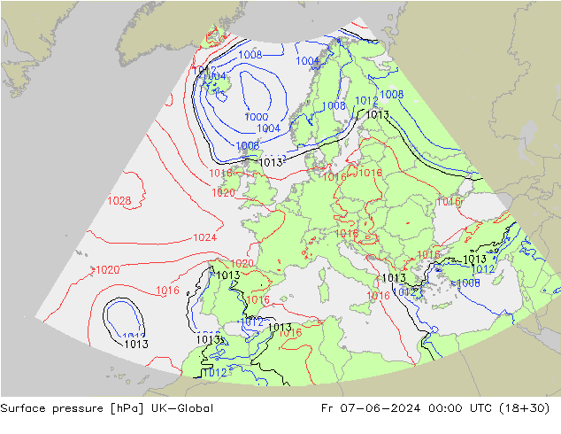 Surface pressure UK-Global Fr 07.06.2024 00 UTC