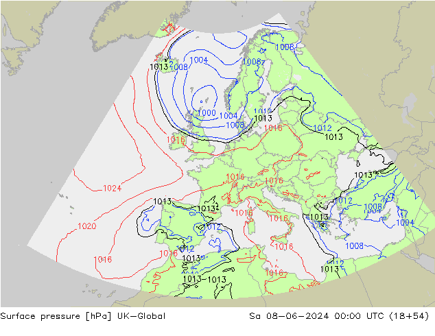 Surface pressure UK-Global Sa 08.06.2024 00 UTC