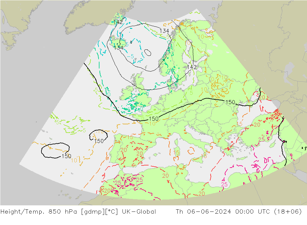 Yükseklik/Sıc. 850 hPa UK-Global Per 06.06.2024 00 UTC