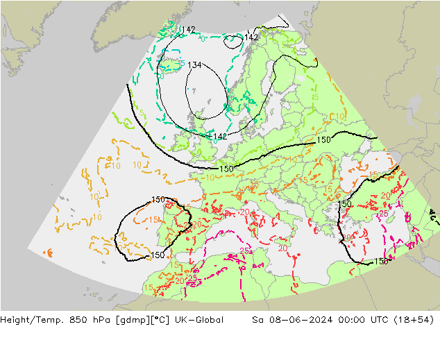 Height/Temp. 850 hPa UK-Global Sa 08.06.2024 00 UTC