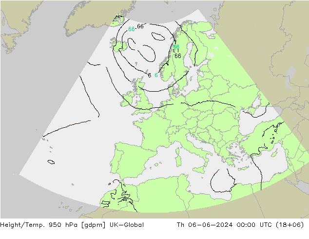 Height/Temp. 950 hPa UK-Global Qui 06.06.2024 00 UTC