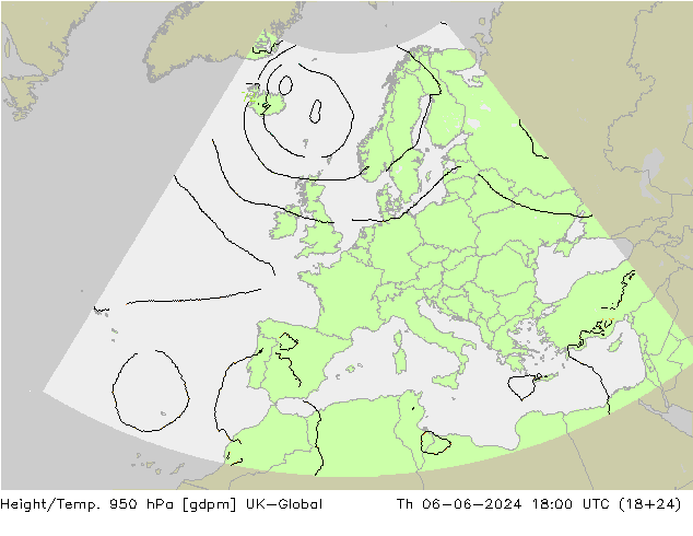 Height/Temp. 950 hPa UK-Global Do 06.06.2024 18 UTC