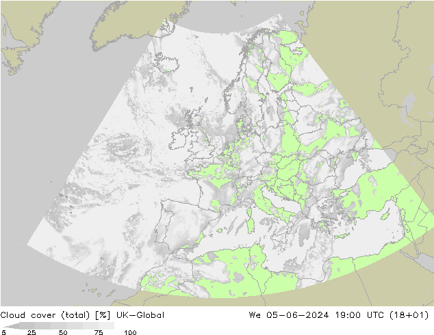 Cloud cover (total) UK-Global We 05.06.2024 19 UTC