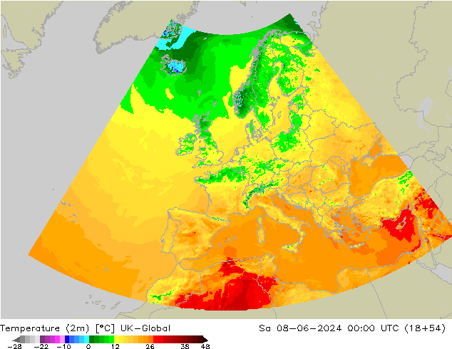 Temperaturkarte (2m) UK-Global Sa 08.06.2024 00 UTC
