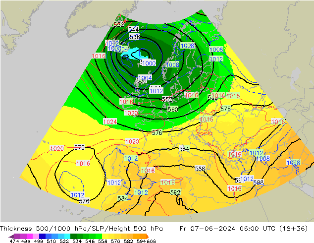 Schichtdicke 500-1000 hPa UK-Global Fr 07.06.2024 06 UTC