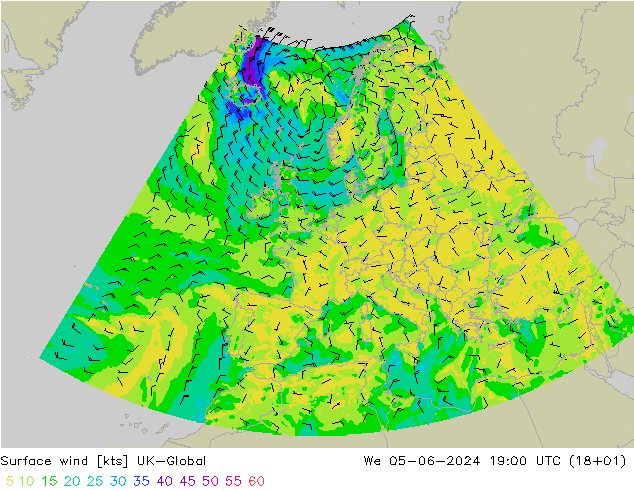 Wind 10 m UK-Global wo 05.06.2024 19 UTC