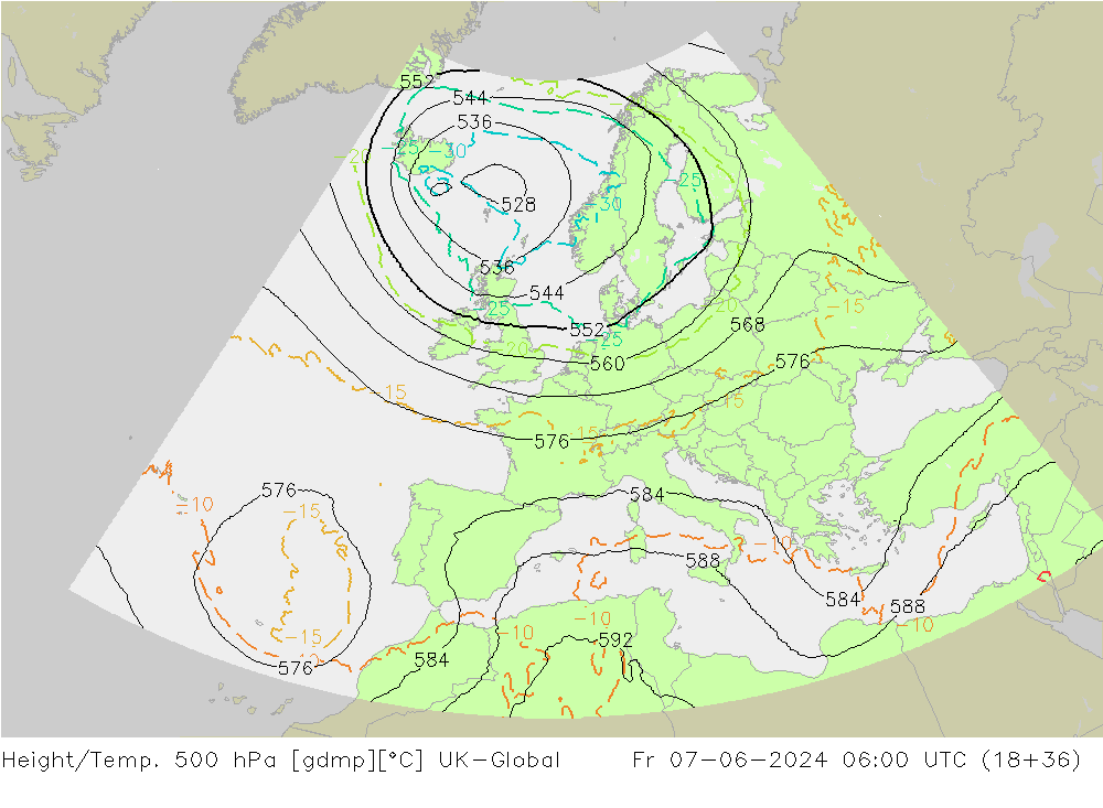 Height/Temp. 500 hPa UK-Global Pá 07.06.2024 06 UTC