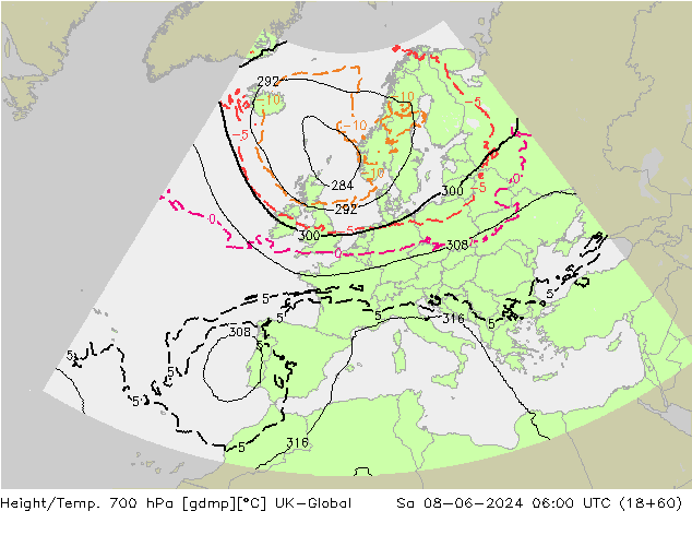 Height/Temp. 700 hPa UK-Global Sáb 08.06.2024 06 UTC