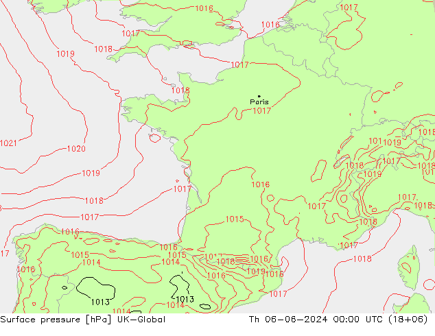 Surface pressure UK-Global Th 06.06.2024 00 UTC