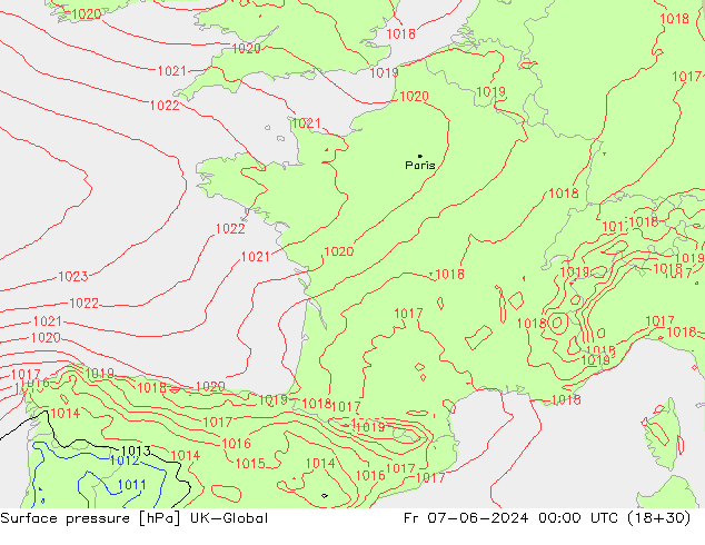 Luchtdruk (Grond) UK-Global vr 07.06.2024 00 UTC