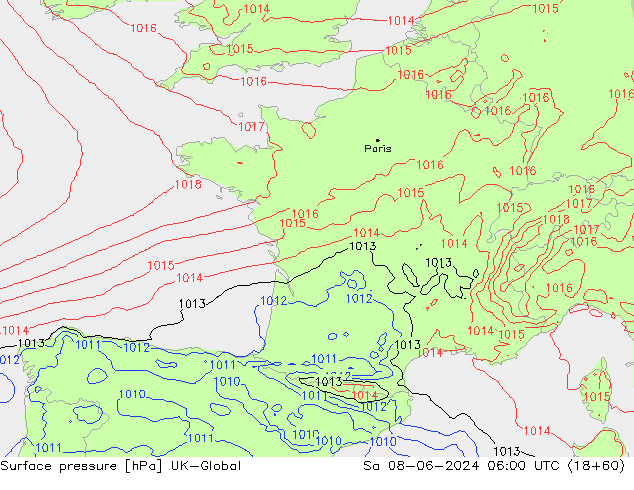 pression de l'air UK-Global sam 08.06.2024 06 UTC