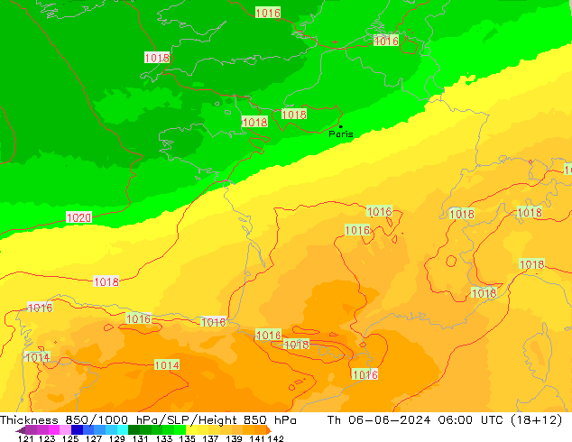 Thck 850-1000 hPa UK-Global Th 06.06.2024 06 UTC