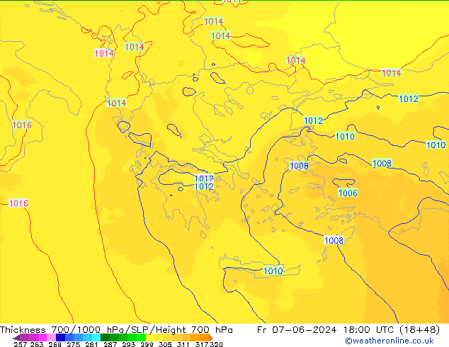 Thck 700-1000 hPa UK-Global  07.06.2024 18 UTC