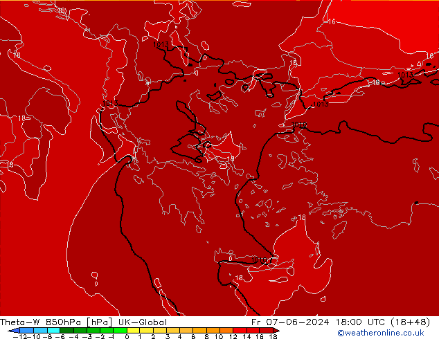 Theta-W 850hPa UK-Global  07.06.2024 18 UTC