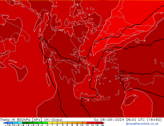 Theta-W 850гПа UK-Global сб 08.06.2024 06 UTC