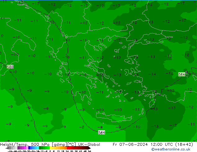Height/Temp. 500 hPa UK-Global Fr 07.06.2024 12 UTC