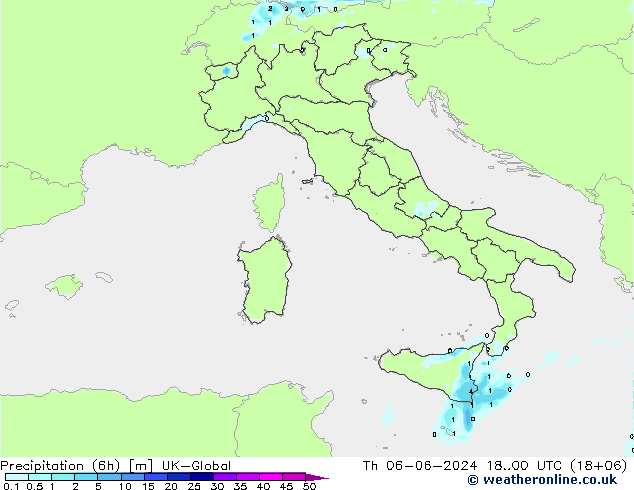 Precipitation (6h) UK-Global Th 06.06.2024 00 UTC