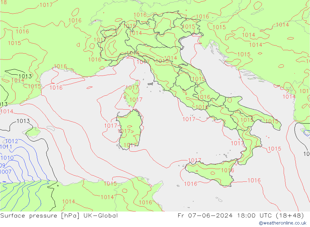 приземное давление UK-Global пт 07.06.2024 18 UTC