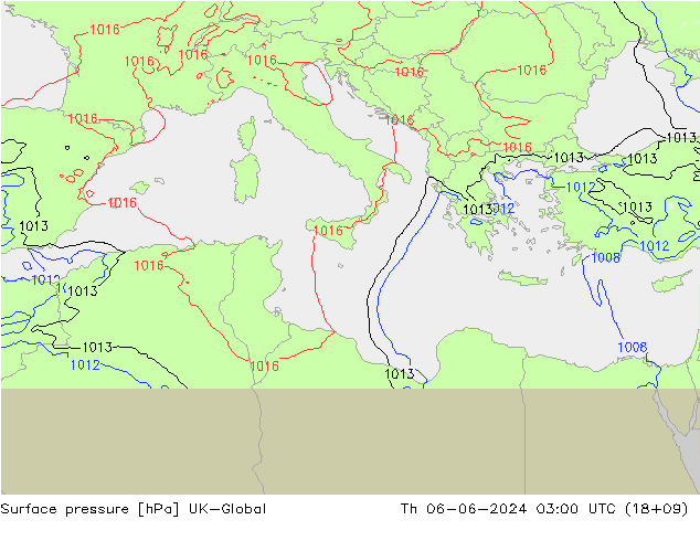 Pressione al suolo UK-Global gio 06.06.2024 03 UTC