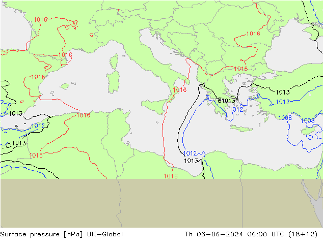 Atmosférický tlak UK-Global Čt 06.06.2024 06 UTC