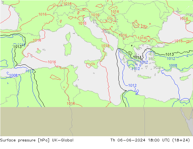 Presión superficial UK-Global jue 06.06.2024 18 UTC