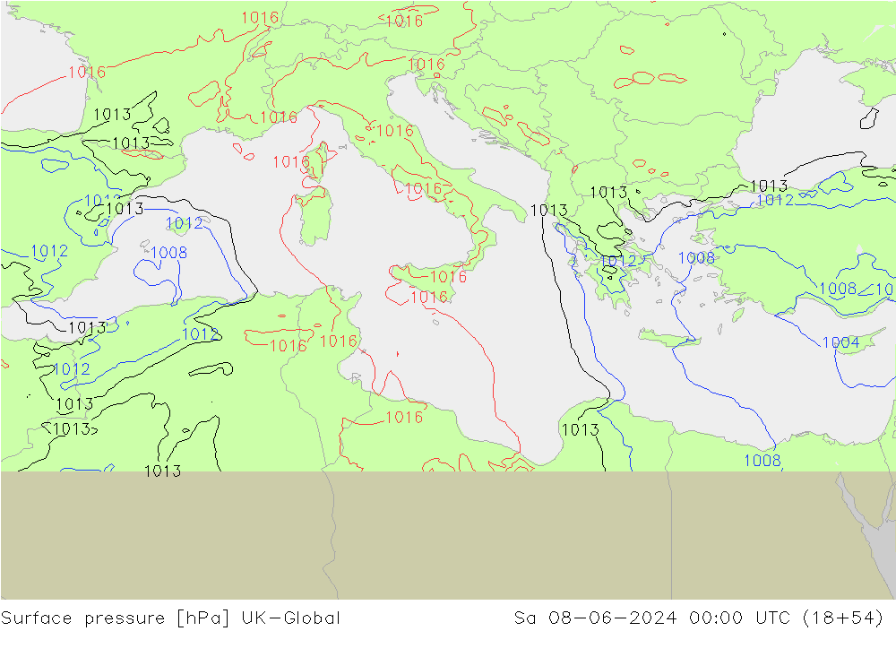 Surface pressure UK-Global Sa 08.06.2024 00 UTC