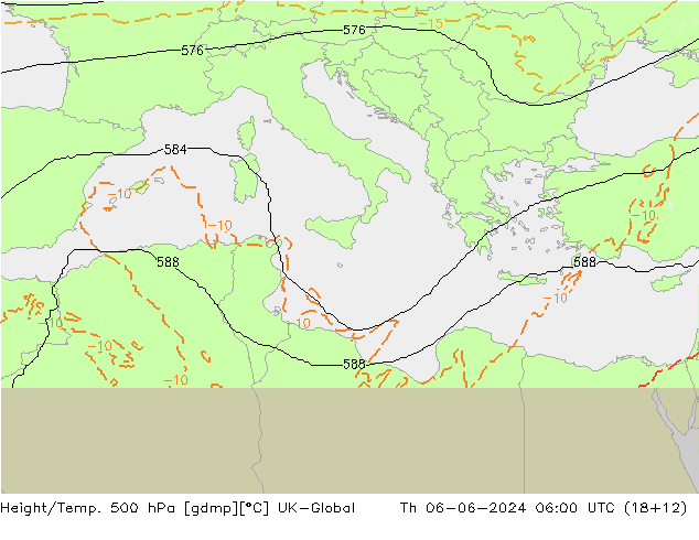 Height/Temp. 500 hPa UK-Global Qui 06.06.2024 06 UTC