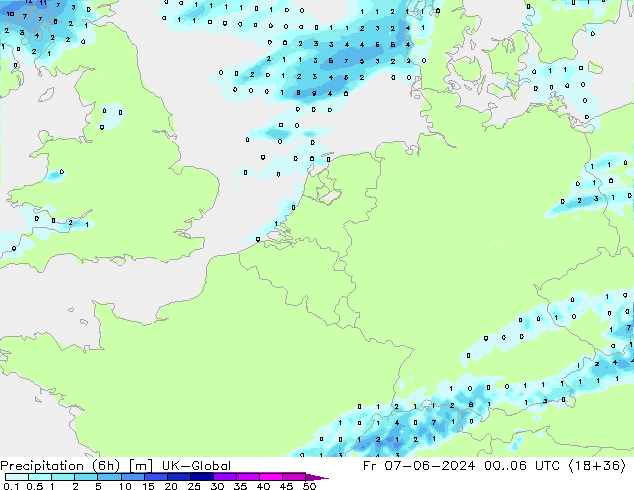 Yağış (6h) UK-Global Cu 07.06.2024 06 UTC