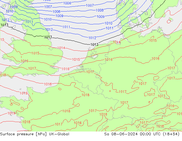 Surface pressure UK-Global Sa 08.06.2024 00 UTC
