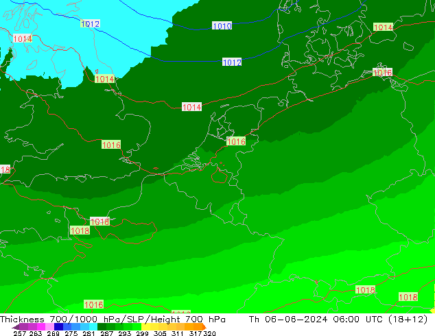 Schichtdicke 700-1000 hPa UK-Global Do 06.06.2024 06 UTC