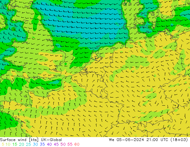 Vent 10 m UK-Global mer 05.06.2024 21 UTC