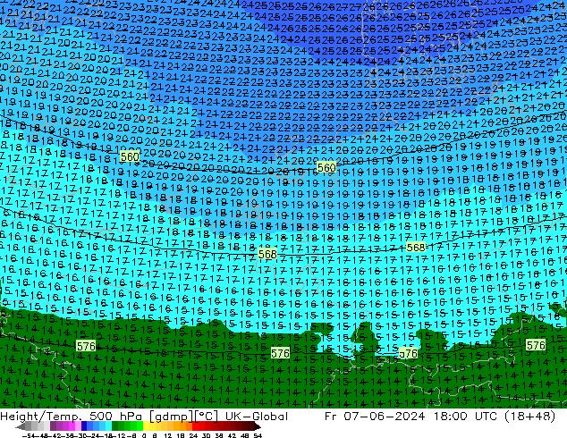 Geop./Temp. 500 hPa UK-Global vie 07.06.2024 18 UTC