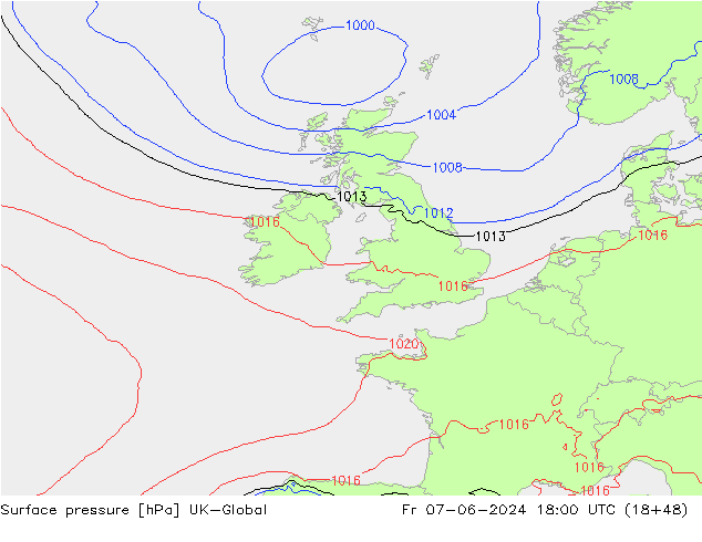 Luchtdruk (Grond) UK-Global vr 07.06.2024 18 UTC