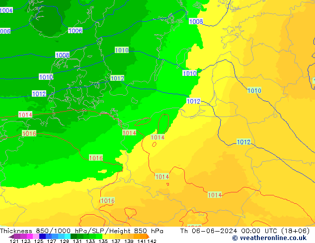 850-1000 hPa Kalınlığı UK-Global Per 06.06.2024 00 UTC