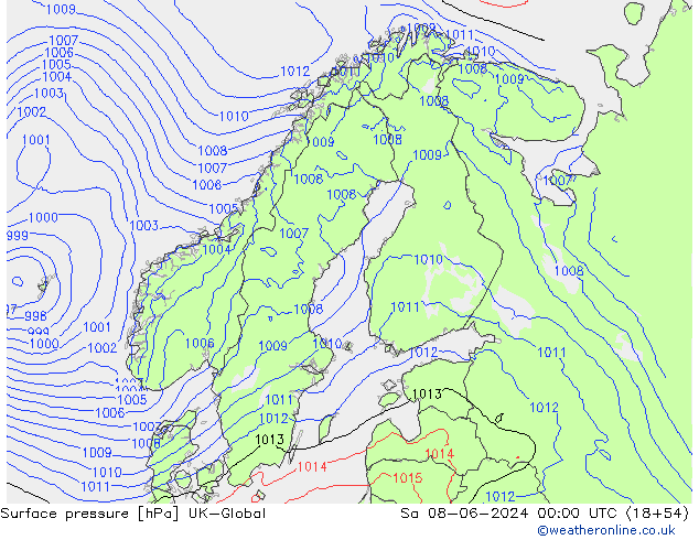 Atmosférický tlak UK-Global So 08.06.2024 00 UTC