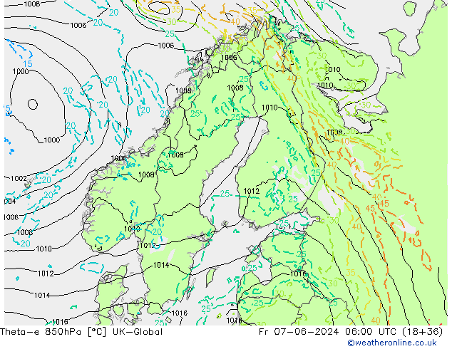 Theta-e 850гПа UK-Global пт 07.06.2024 06 UTC