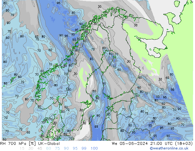 RH 700 hPa UK-Global mer 05.06.2024 21 UTC