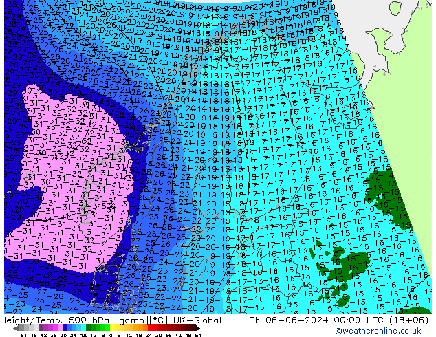 Height/Temp. 500 hPa UK-Global 星期四 06.06.2024 00 UTC
