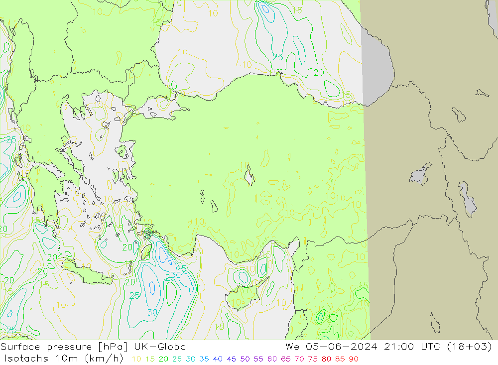 Isotachs (kph) UK-Global mer 05.06.2024 21 UTC