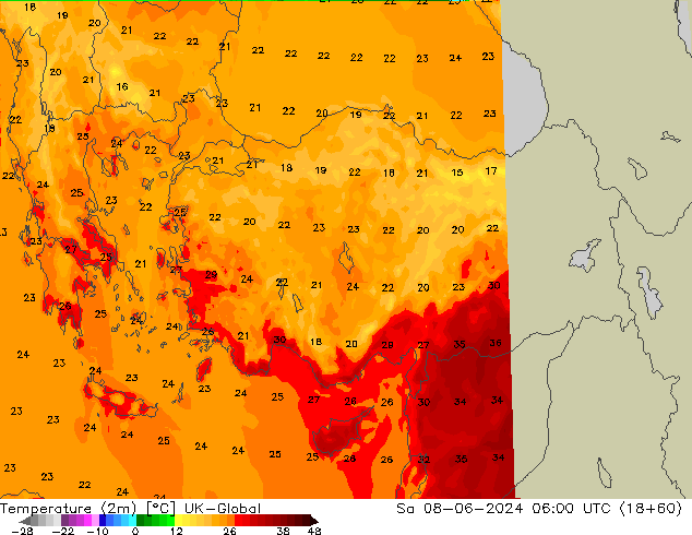 Temperature (2m) UK-Global Sa 08.06.2024 06 UTC