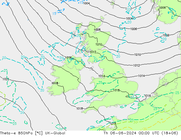 Theta-e 850hPa UK-Global  06.06.2024 00 UTC